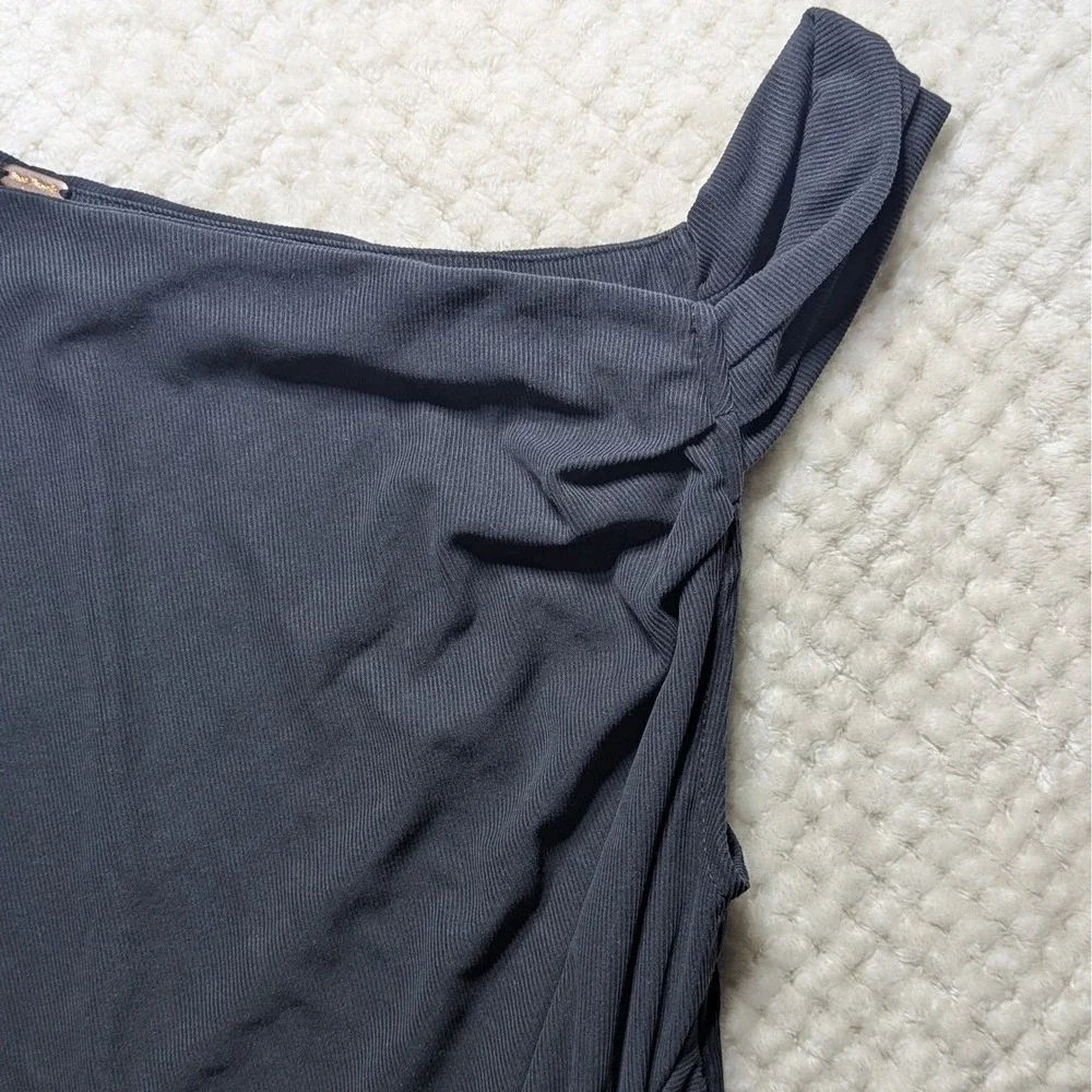 Free People‎ One Shoulder Dress Womens Small S Black Ribbed Knit Bodycon Mini